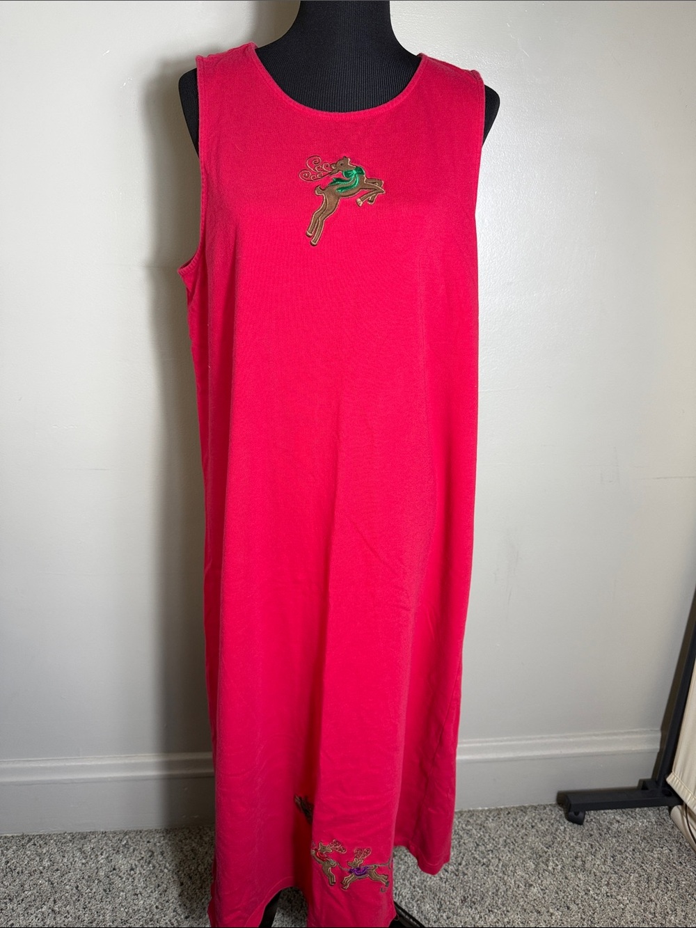Vintage Westbound Sleeveless Red Christmas Holiday Embroidered Maxi Jumper Dress